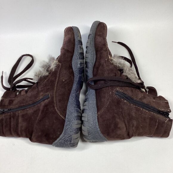 Vintage Blondo Suede Rabbit Fur Lace-Up Winter Snow Boots Brown Women’s Size 10 - Picture 4 of 11